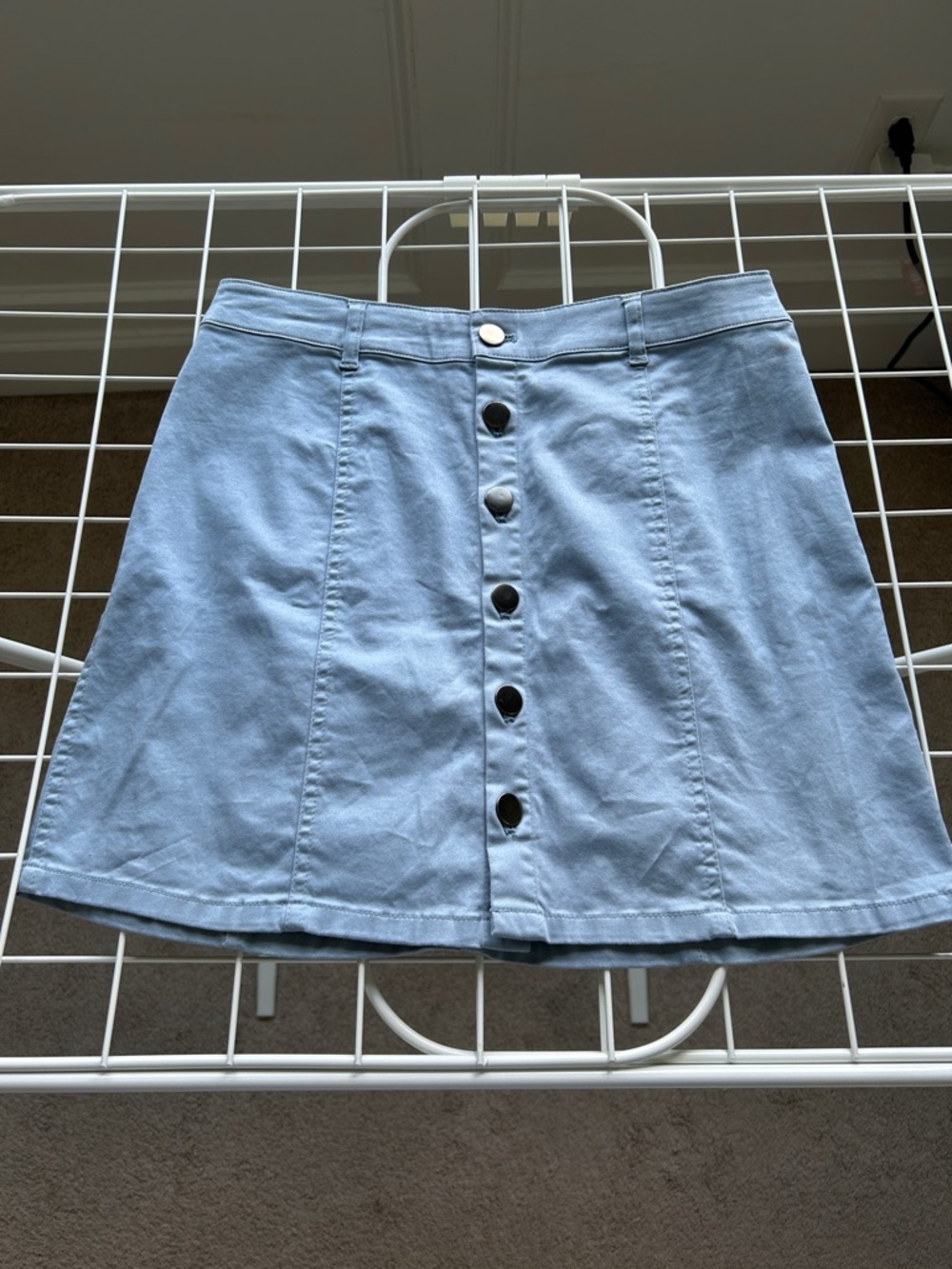 Light Blue Button-Front A-Line Skirt